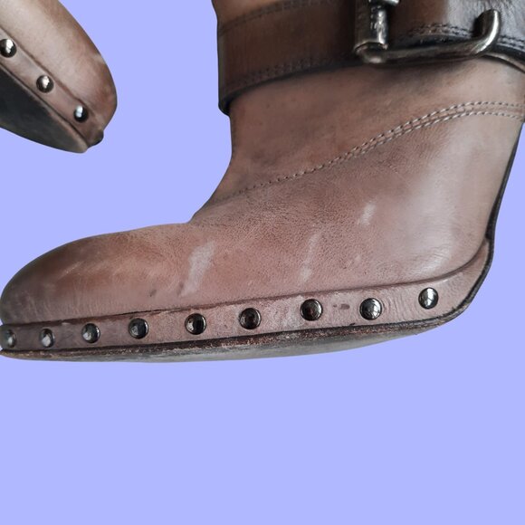 Miss Sixty Ankle Boots Heels 38 Size 7.5 Brown Distressed Leather Studded Buckle - Picture 9 of 9